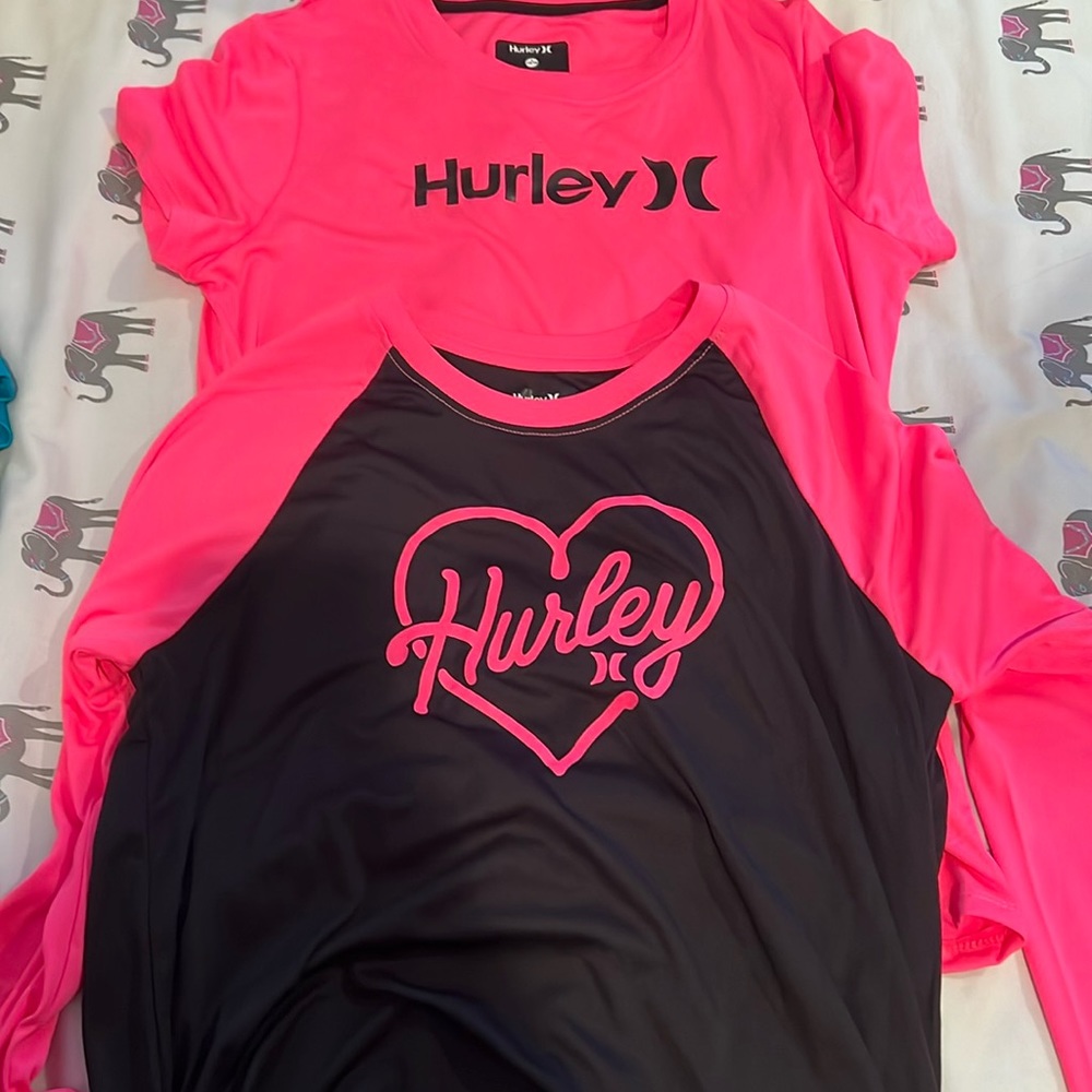 NWOT Hurley black and pink bundle swimsuit rash guard tops